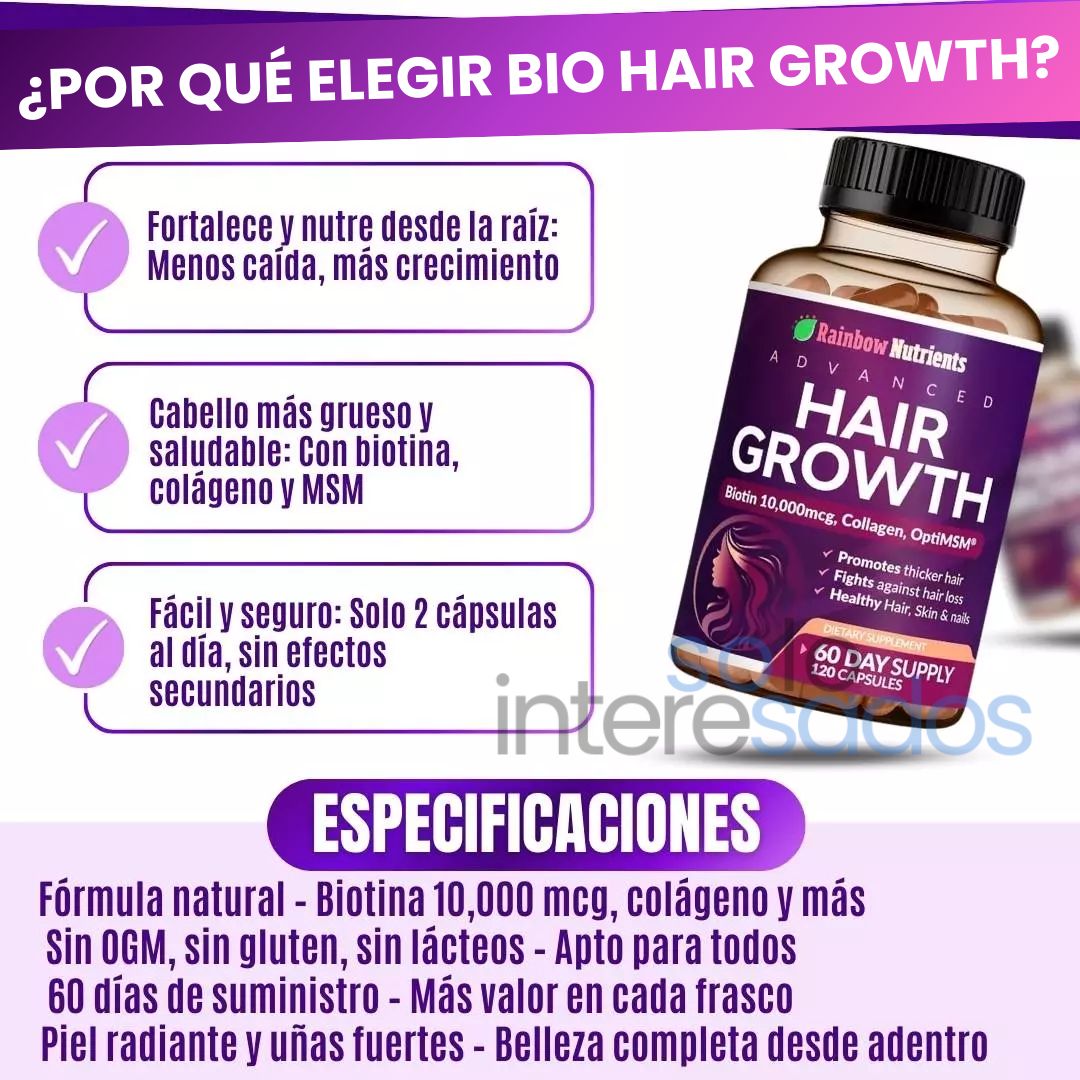 Biotina Hair Growth – Fortalece tu cabello y devolvéle su brillo natural (30 cápsulas)