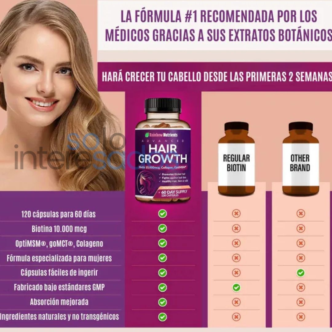 Biotina Hair Growth – Fortalece tu cabello y devolvéle su brillo natural (30 cápsulas)