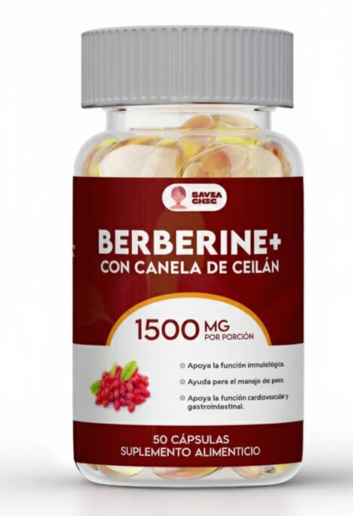 Berberina 1500 mg con Canela de Ceilán – Control Natural de Azucar, Colesterol y Peso – 50 Cápsulas Vegetales