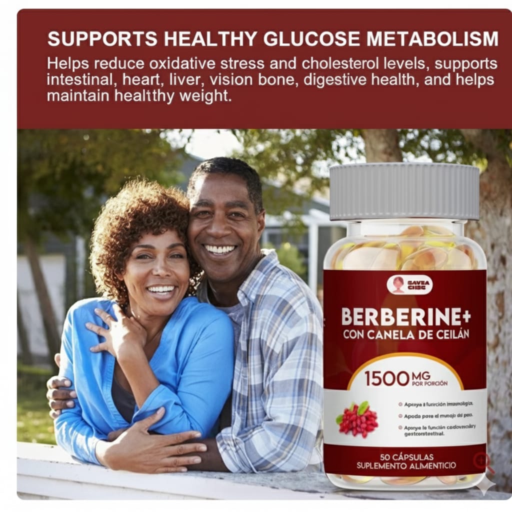 Berberina 1500 mg con Canela de Ceilán – Control Natural de Azucar, Colesterol y Peso – 50 Cápsulas Vegetales